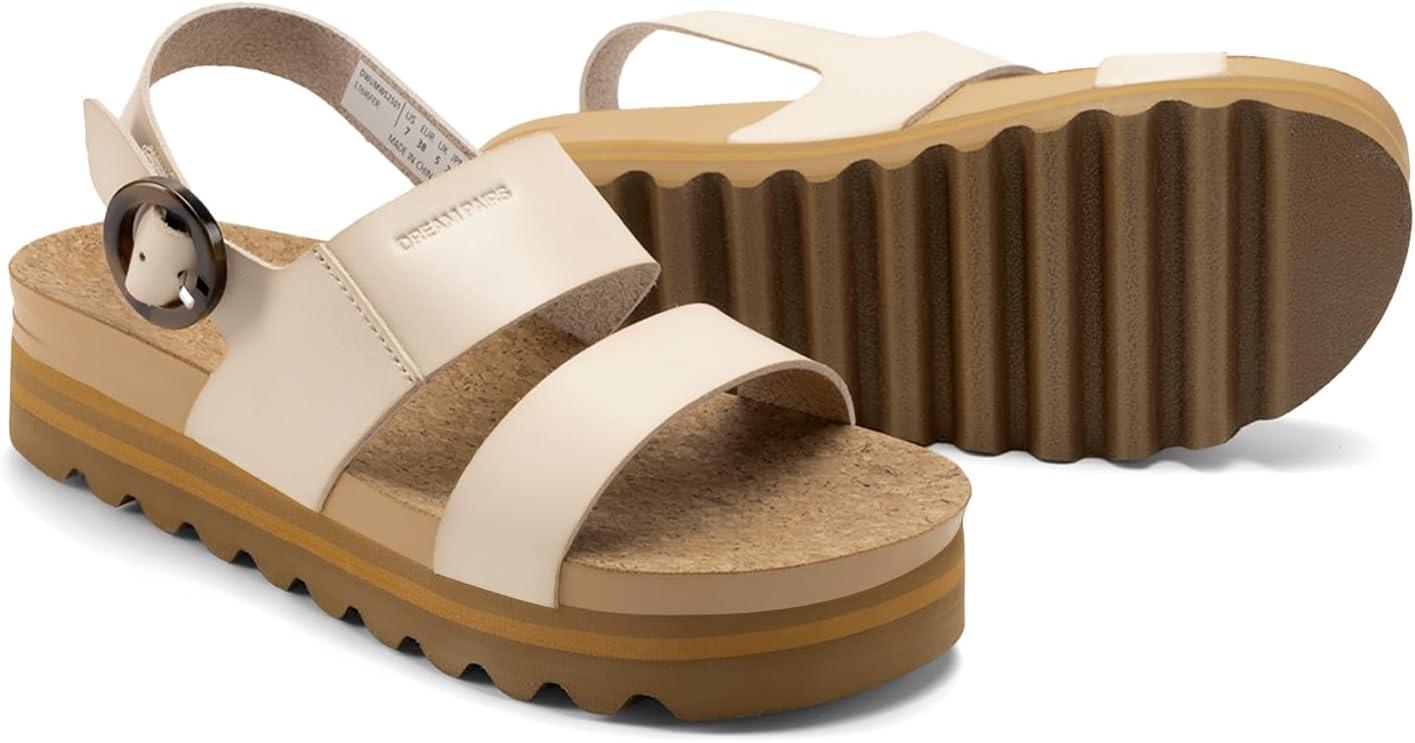 imageDREAM PAIRS Womens Orthopedic Arch Support Platform Sandals Comfortable Cork Insole Low Wedges Sandals Flatform Summer Dress Shoes Cute Buckle Wedges for BeachBeige