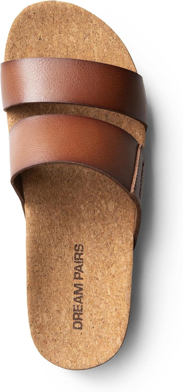 imageDREAM PAIRS Womens Platform Slides Sandals Comfortable Arch Support Two Strap Slip On Fashion Beach Wedge SandalsBrown