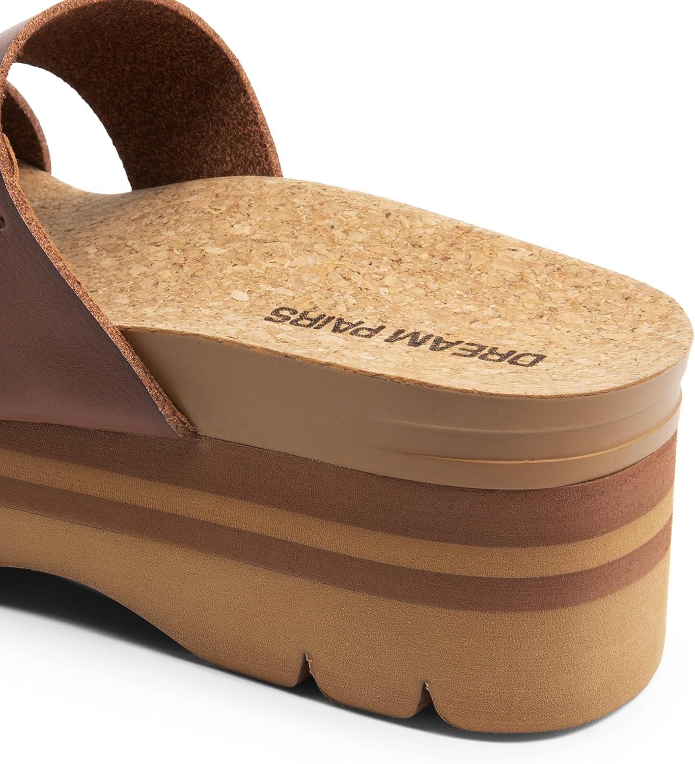 imageDREAM PAIRS Womens Platform Slides Sandals Comfortable Arch Support Two Strap Slip On Fashion Beach Wedge SandalsBrown