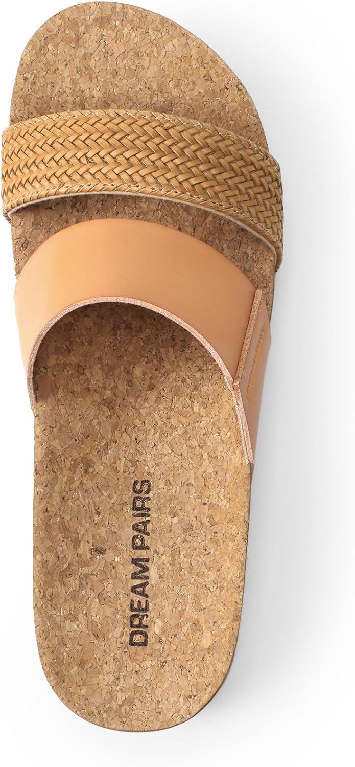 imageDREAM PAIRS Womens Platform Slides Sandals Comfortable Arch Support Two Strap Slip On Fashion Beach Wedge SandalsTan