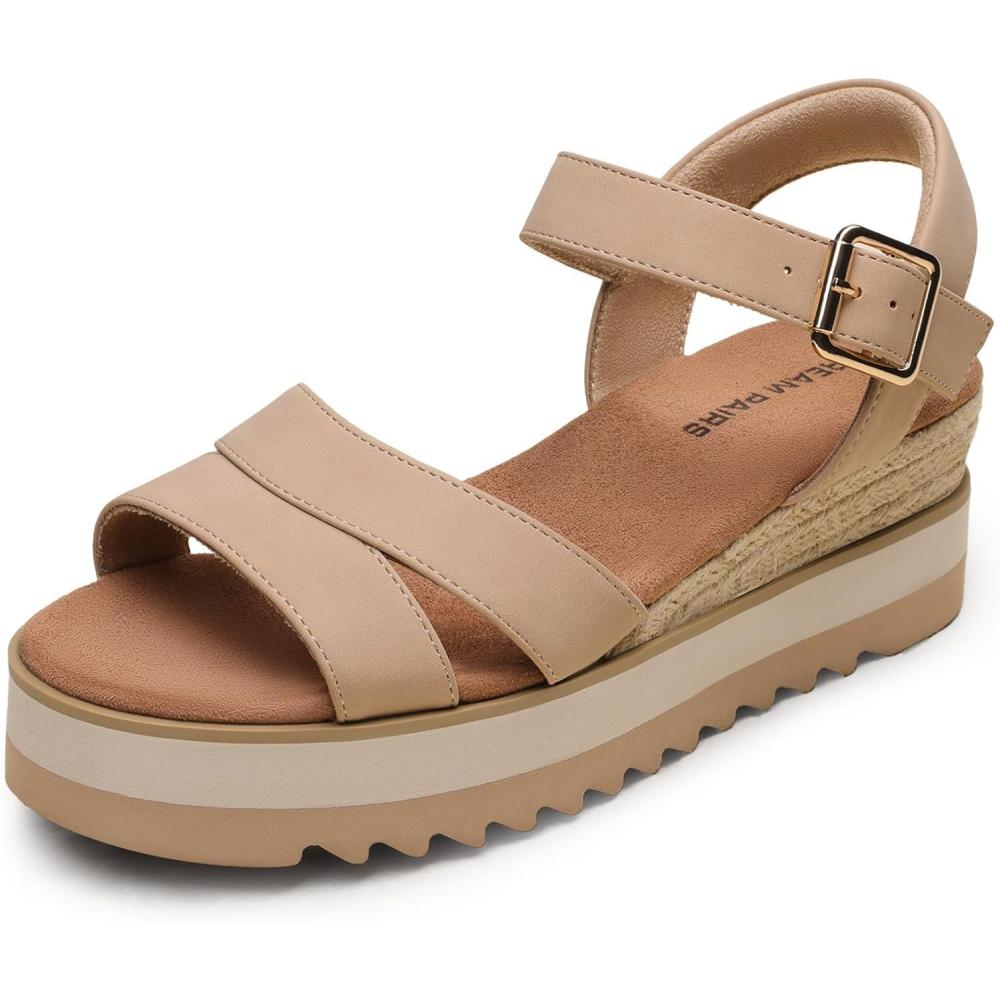 imageDREAM PAIRS Wedge Sandals for Women Espadrille Platform Sandals Open Toe Ankle Strap Low Wedges Heel Comfortable Sandals for SummerNude
