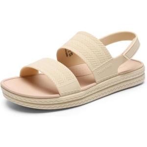 DREAM PAIRS Women Water Sandals Comfortable Flat Beach Platform Dressy Summer Walking Shoes(Beige)