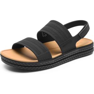 DREAM PAIRS Women Water Sandals Comfortable Flat Beach Platform Dressy Summer Walking Shoes(Black)