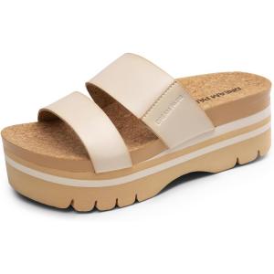 DREAM PAIRS Women’s Platform Slides Sandals Comfortable Arch Support Two Strap Slip On Fashion Beach Wedge Sandals(Beige)