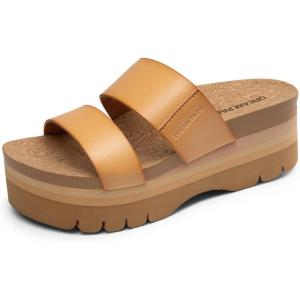 DREAM PAIRS Women’s Platform Slides Sandals Comfortable Arch Support Two Strap Slip On Fashion Beach Wedge Sandals(Natural)