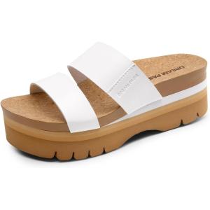 DREAM PAIRS Women’s Platform Slides Sandals Comfortable Arch Support Two Strap Slip On Fashion Beach Wedge Sandals(White)