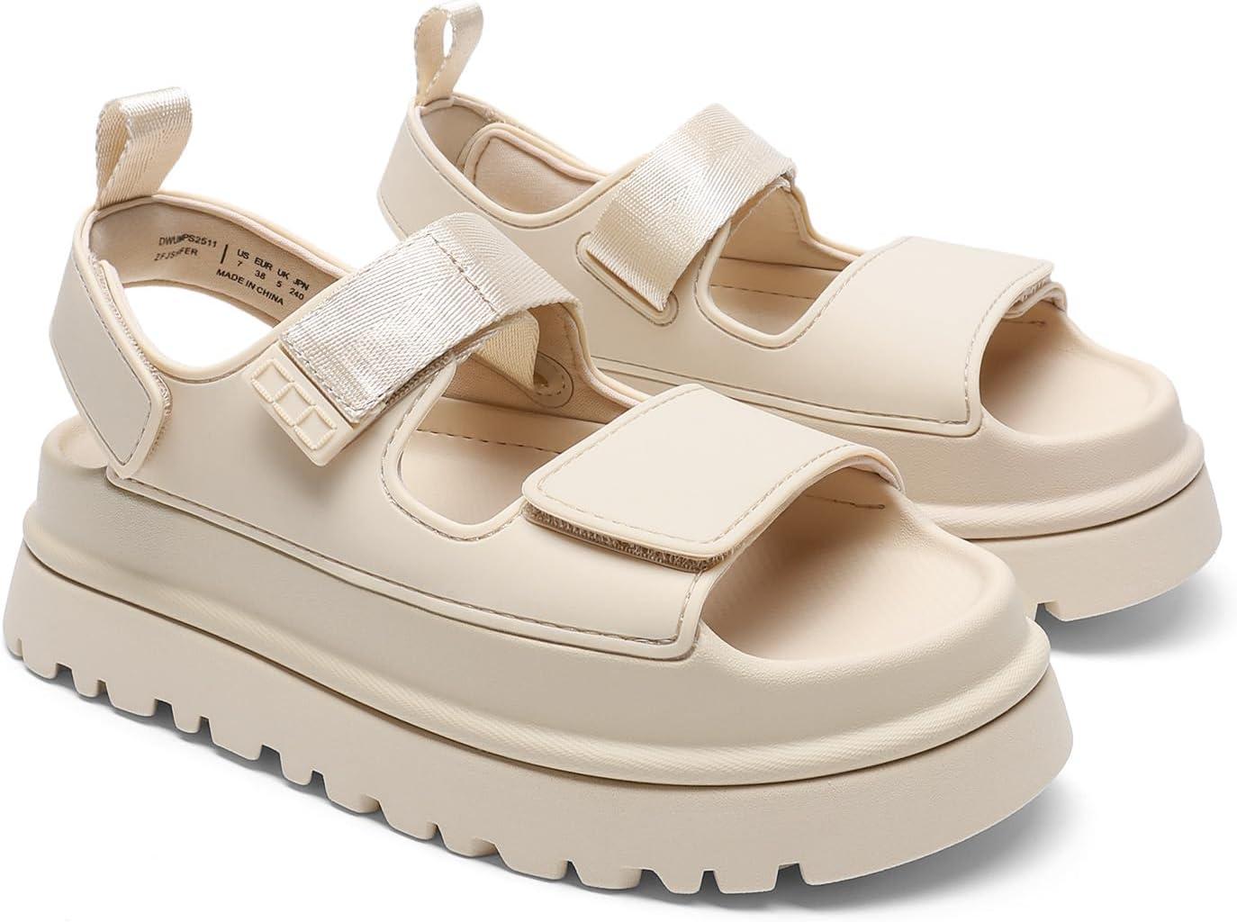 imageDREAM PAIRS Platform Sandals for Women Chunky Open Toe Dress Walking Comfortable Flat Sandals for SummerNude