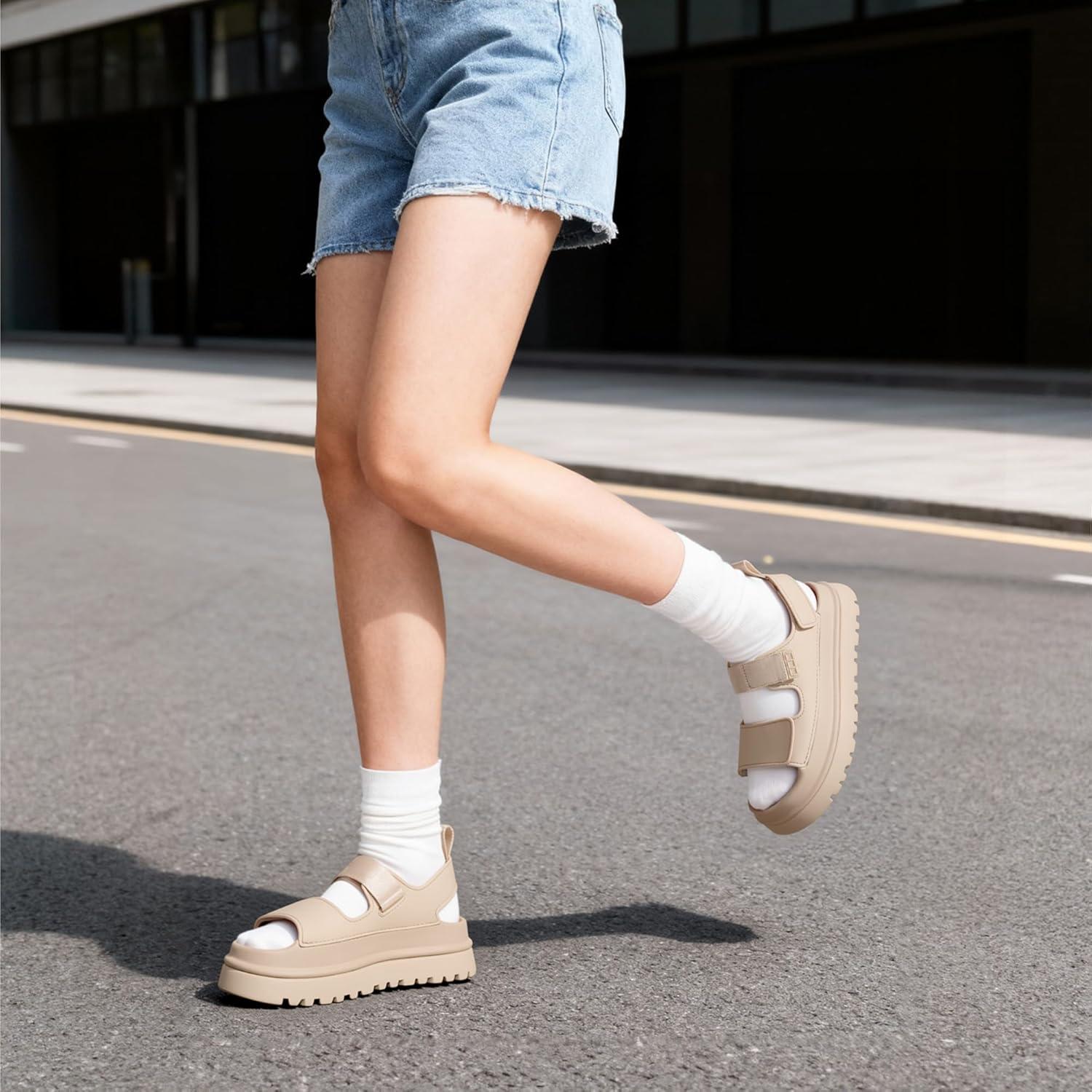 imageDREAM PAIRS Platform Sandals for Women Chunky Open Toe Dress Walking Comfortable Flat Sandals for SummerNude