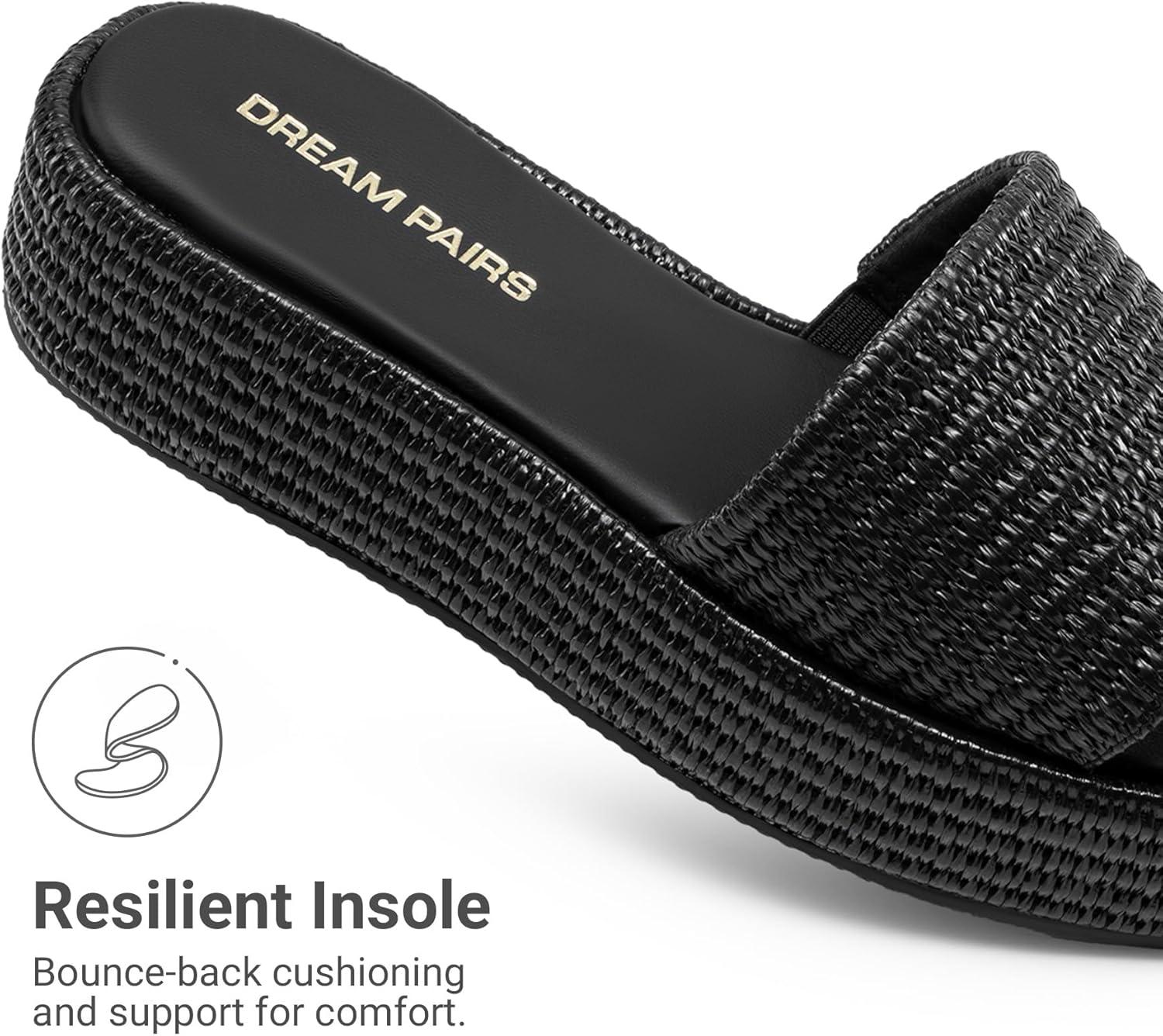 imageDREAM PAIRS Women Platform Slides Sandals Espadrilles Slip On Low Wedge Summer Open Toe Bohemia Dressy Beach Vacation ShoesBlack