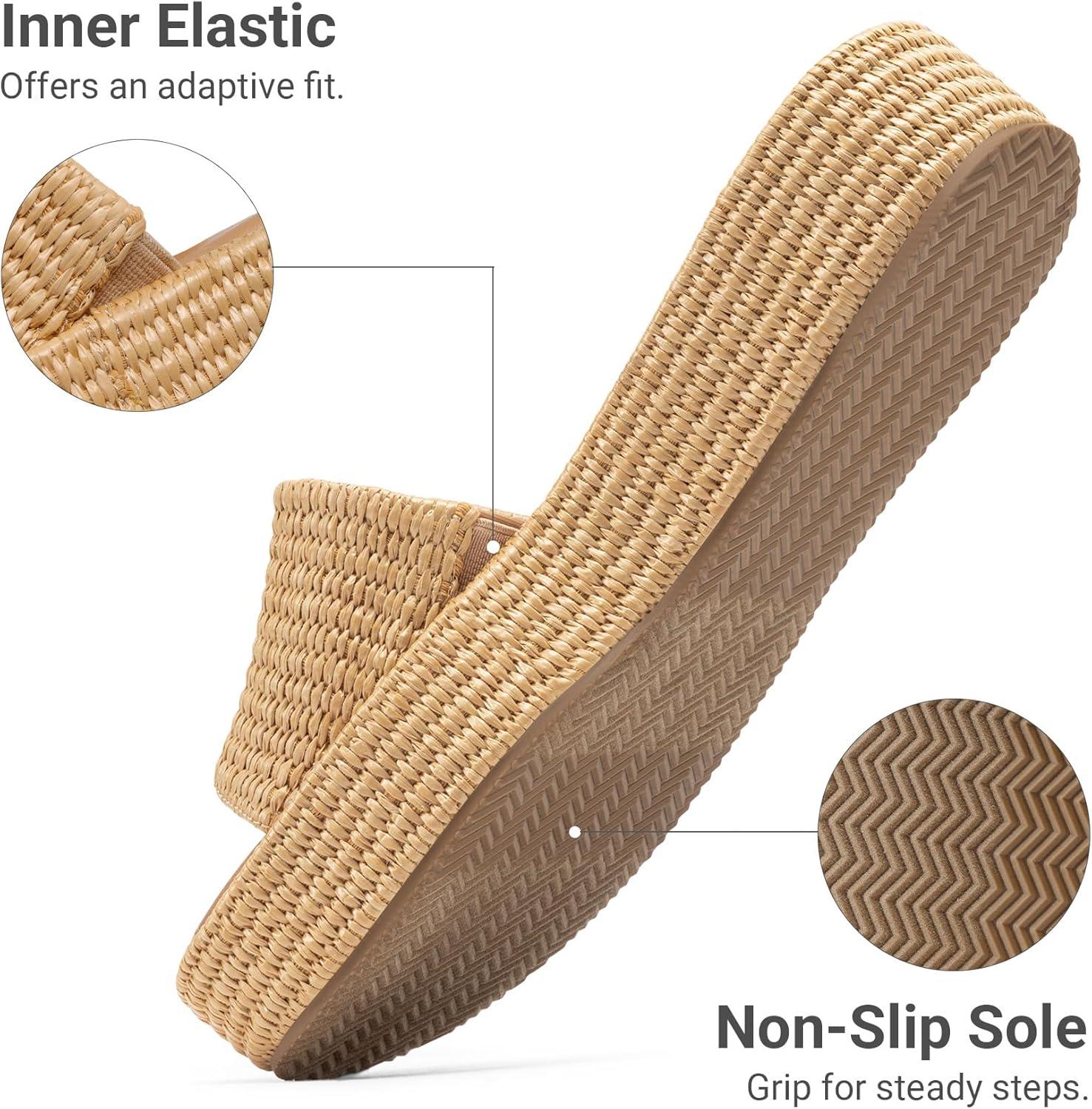 imageDREAM PAIRS Women Platform Slides Sandals Espadrilles Slip On Low Wedge Summer Open Toe Bohemia Dressy Beach Vacation ShoesBrown