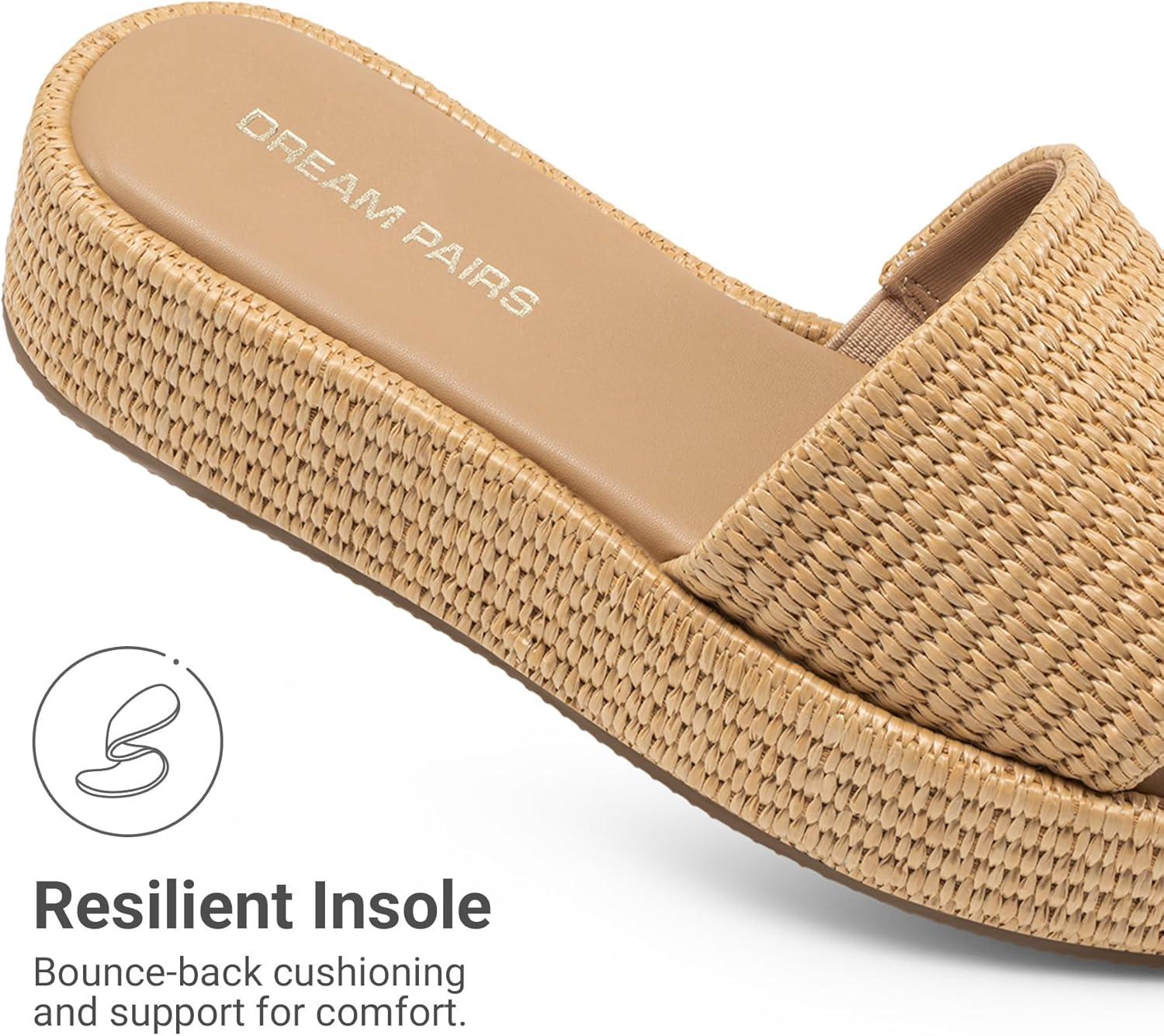 imageDREAM PAIRS Women Platform Slides Sandals Espadrilles Slip On Low Wedge Summer Open Toe Bohemia Dressy Beach Vacation ShoesBrown