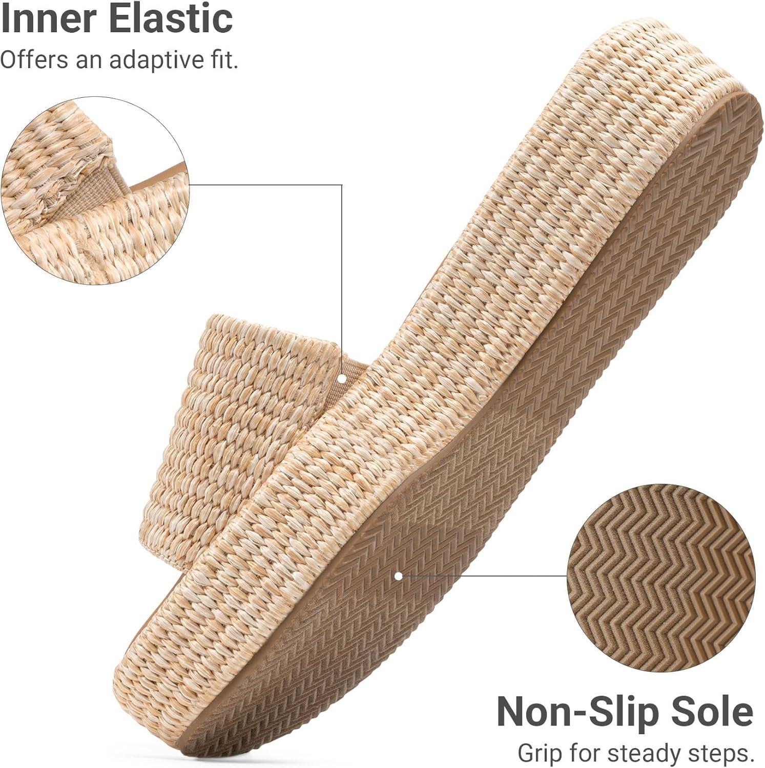 imageDREAM PAIRS Women Platform Slides Sandals Espadrilles Slip On Low Wedge Summer Open Toe Bohemia Dressy Beach Vacation ShoesNatural