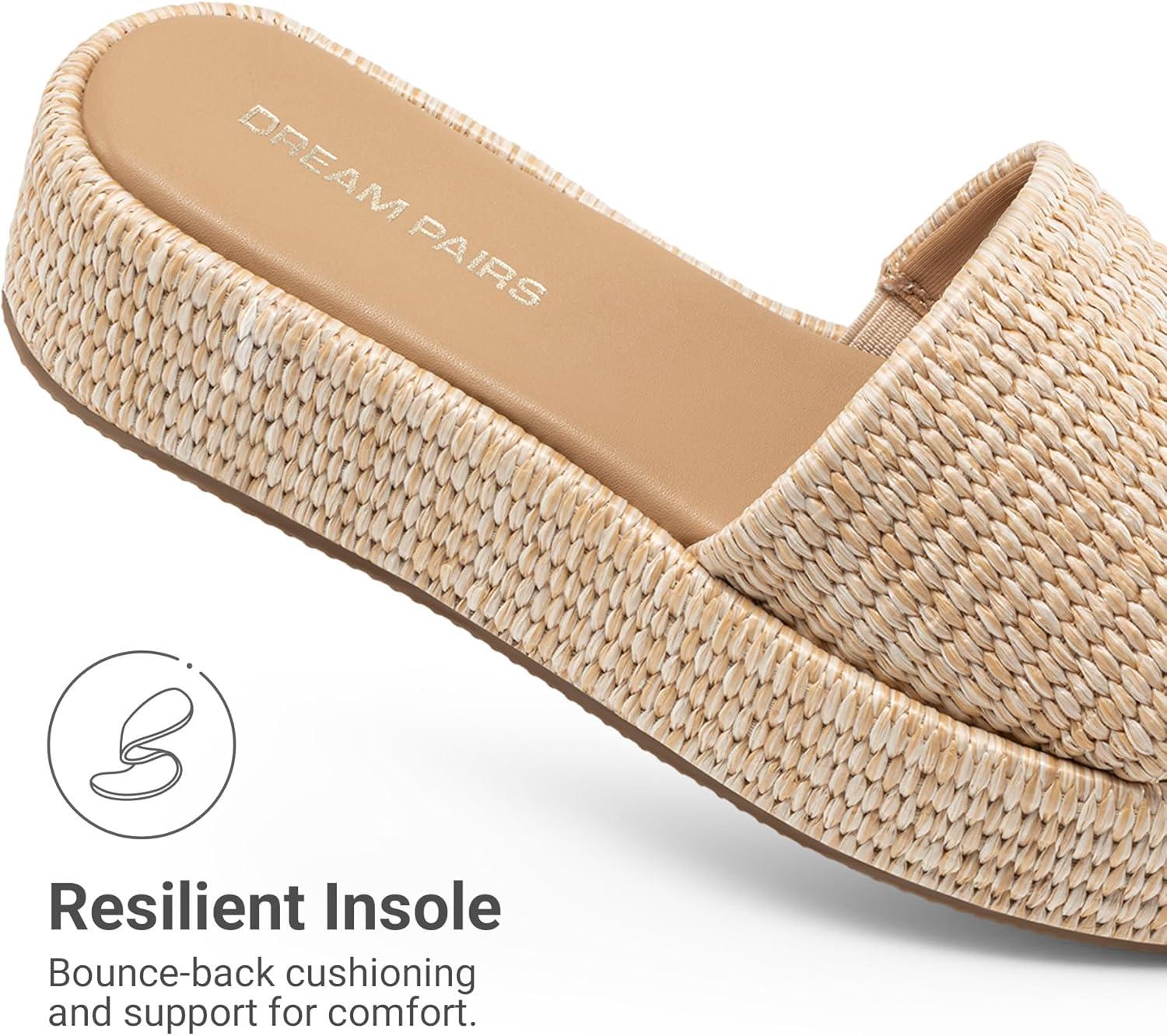 imageDREAM PAIRS Women Platform Slides Sandals Espadrilles Slip On Low Wedge Summer Open Toe Bohemia Dressy Beach Vacation ShoesNatural