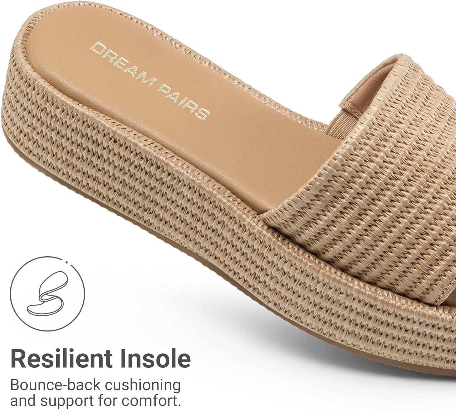 imageDREAM PAIRS Women Platform Slides Sandals Espadrilles Slip On Low Wedge Summer Open Toe Bohemia Dressy Beach Vacation ShoesTaupe