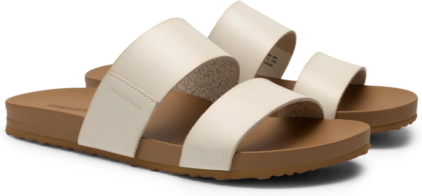 imageDREAM PAIRS Womens Open Toe Slides Sandals Comfortable Arch Support Footbed Two Strap Slipon Fashion Casual Beach Vacation Lightweight Flat Sandals Summer for WomenBeige