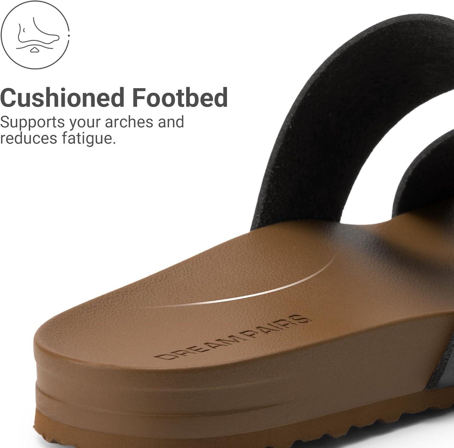 imageDREAM PAIRS Womens Open Toe Slides Sandals Comfortable Arch Support Footbed Two Strap Slipon Fashion Casual Beach Vacation Lightweight Flat Sandals Summer for WomenBlack