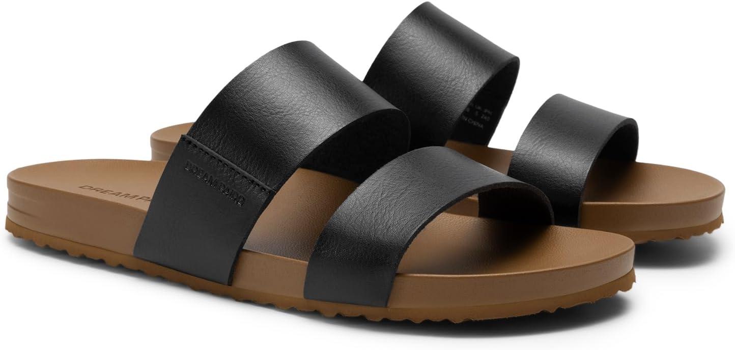 imageDREAM PAIRS Womens Open Toe Slides Sandals Comfortable Arch Support Footbed Two Strap Slipon Fashion Casual Beach Vacation Lightweight Flat Sandals Summer for WomenBlack