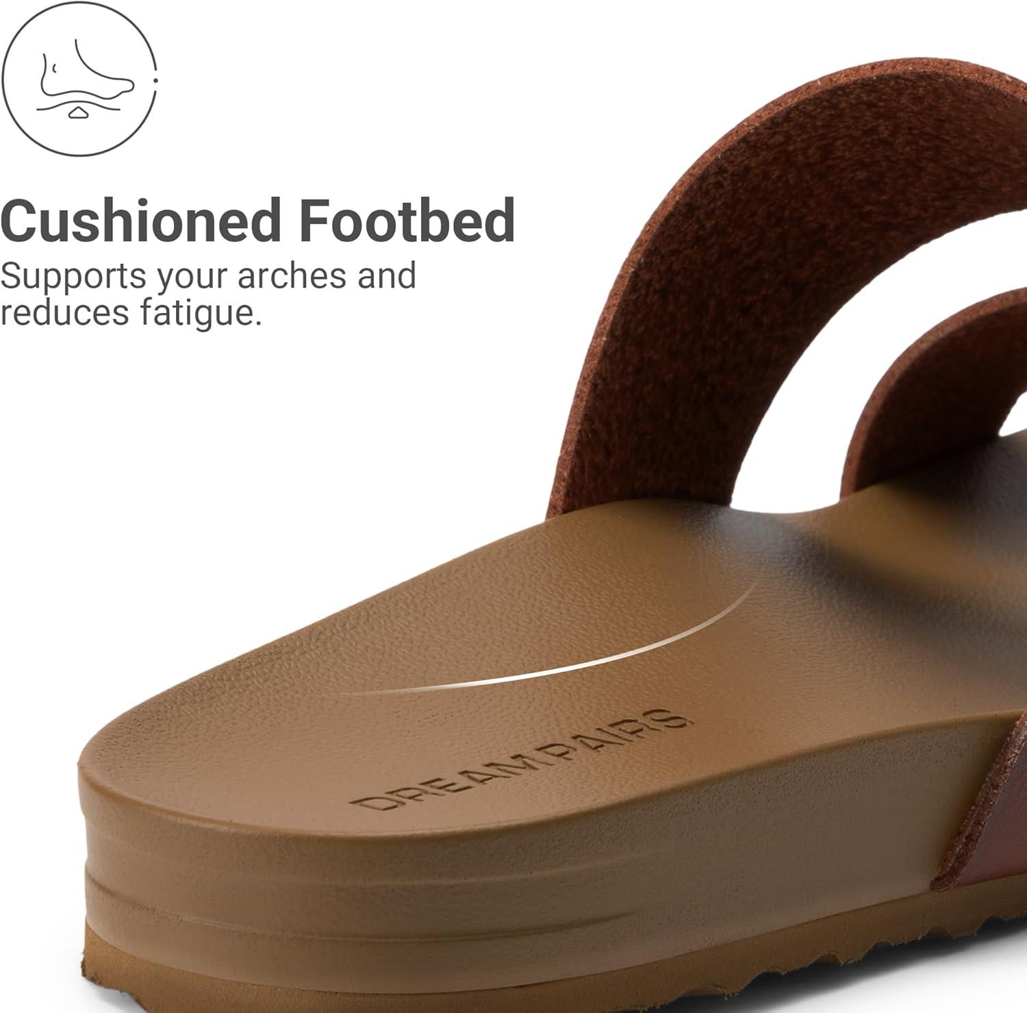 imageDREAM PAIRS Womens Open Toe Slides Sandals Comfortable Arch Support Footbed Two Strap Slipon Fashion Casual Beach Vacation Lightweight Flat Sandals Summer for WomenBrown