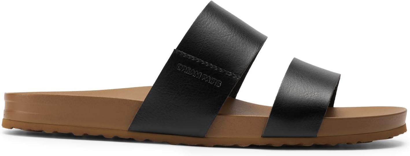 imageDREAM PAIRS Womens Open Toe Slides Sandals Comfortable Arch Support Footbed Two Strap Slipon Fashion Casual Beach Vacation Lightweight Flat Sandals Summer for WomenBlack