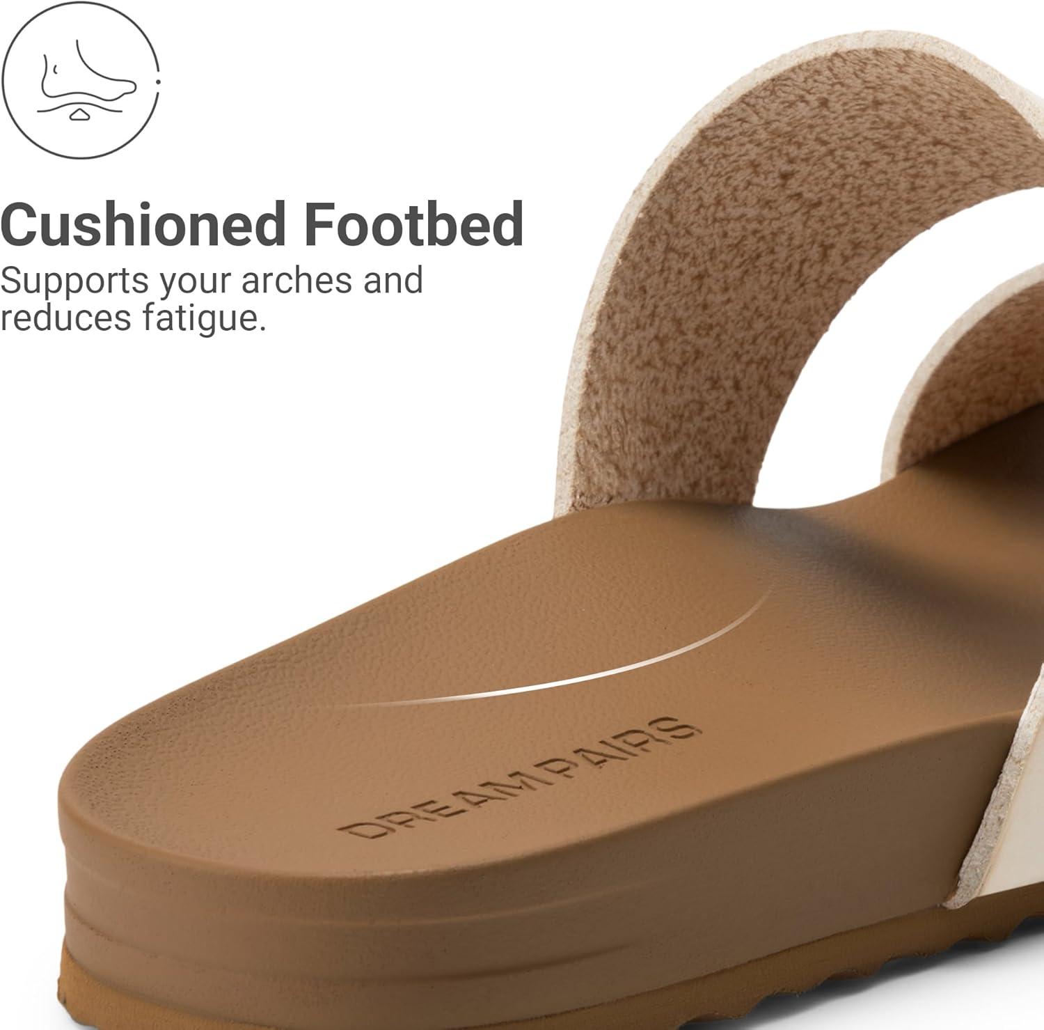 imageDREAM PAIRS Womens Open Toe Slides Sandals Comfortable Arch Support Footbed Two Strap Slipon Fashion Casual Beach Vacation Lightweight Flat Sandals Summer for WomenBeige