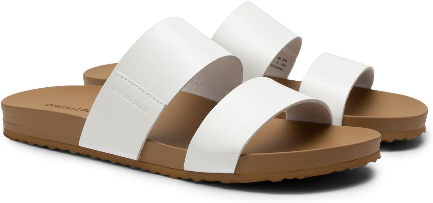 imageDREAM PAIRS Womens Open Toe Slides Sandals Comfortable Arch Support Footbed Two Strap Slipon Fashion Casual Beach Vacation Lightweight Flat Sandals Summer for WomenWhite