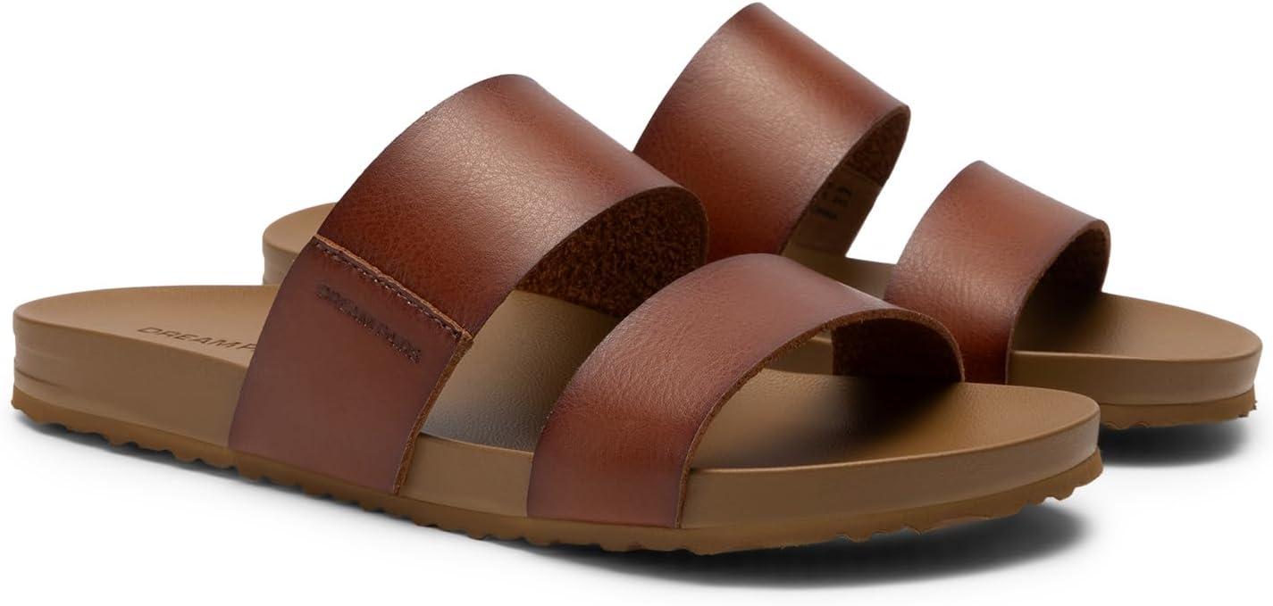 imageDREAM PAIRS Womens Open Toe Slides Sandals Comfortable Arch Support Footbed Two Strap Slipon Fashion Casual Beach Vacation Lightweight Flat Sandals Summer for WomenBrown