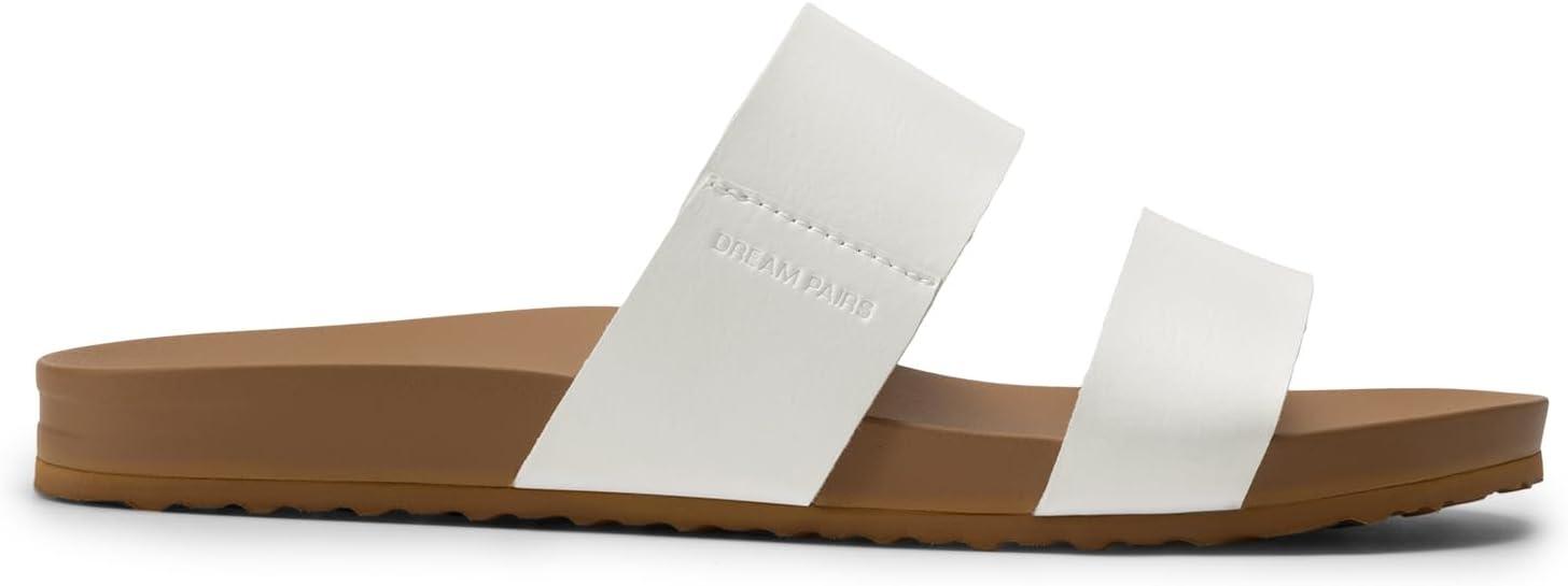 imageDREAM PAIRS Womens Open Toe Slides Sandals Comfortable Arch Support Footbed Two Strap Slipon Fashion Casual Beach Vacation Lightweight Flat Sandals Summer for WomenWhite