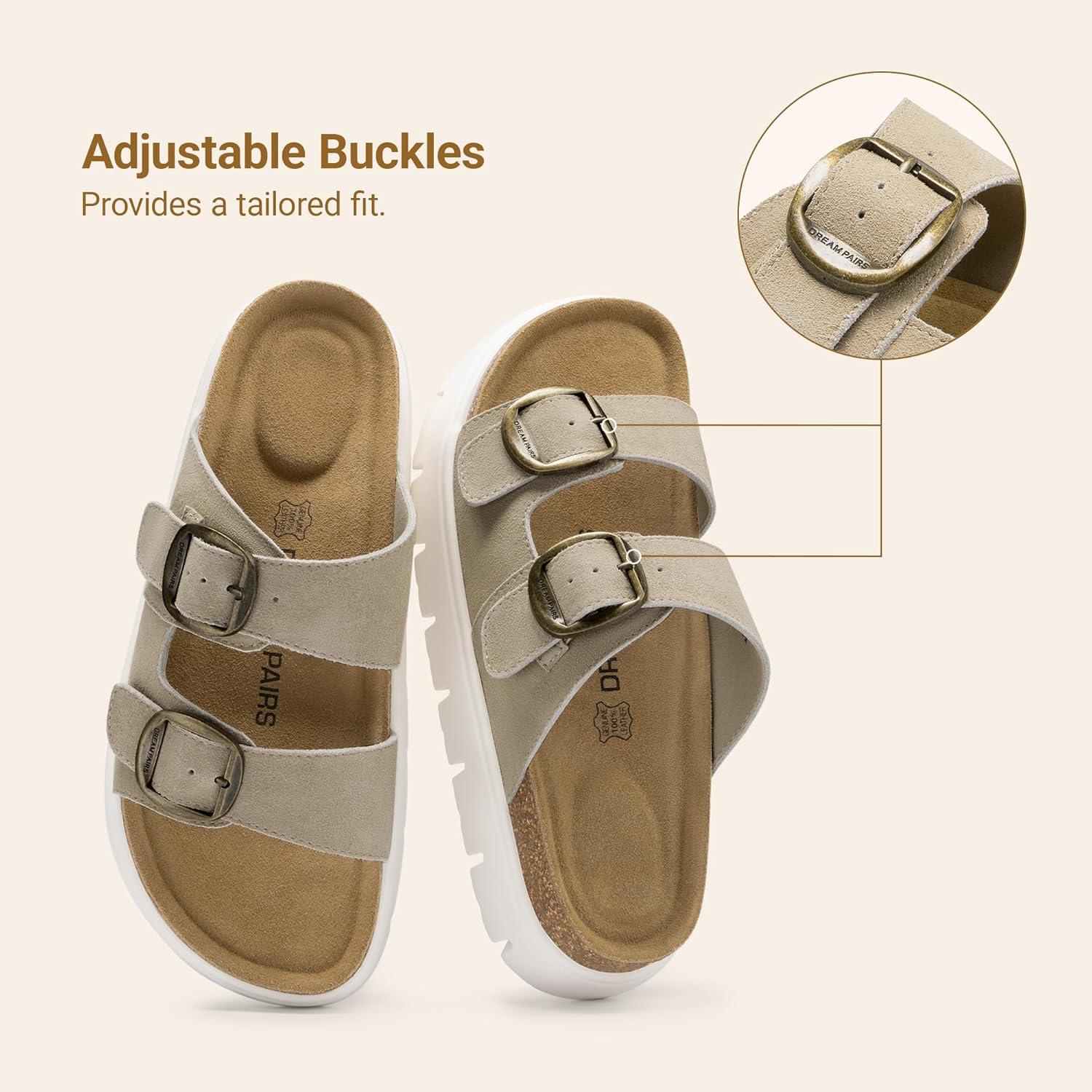 imageDREAM PAIRS Womens Platform Sandals Wedge Chunky Heel Slipon Comfort Slides with Arch Support Cork Footbed Adjustable Buckle Summer Slide SandalsBeige
