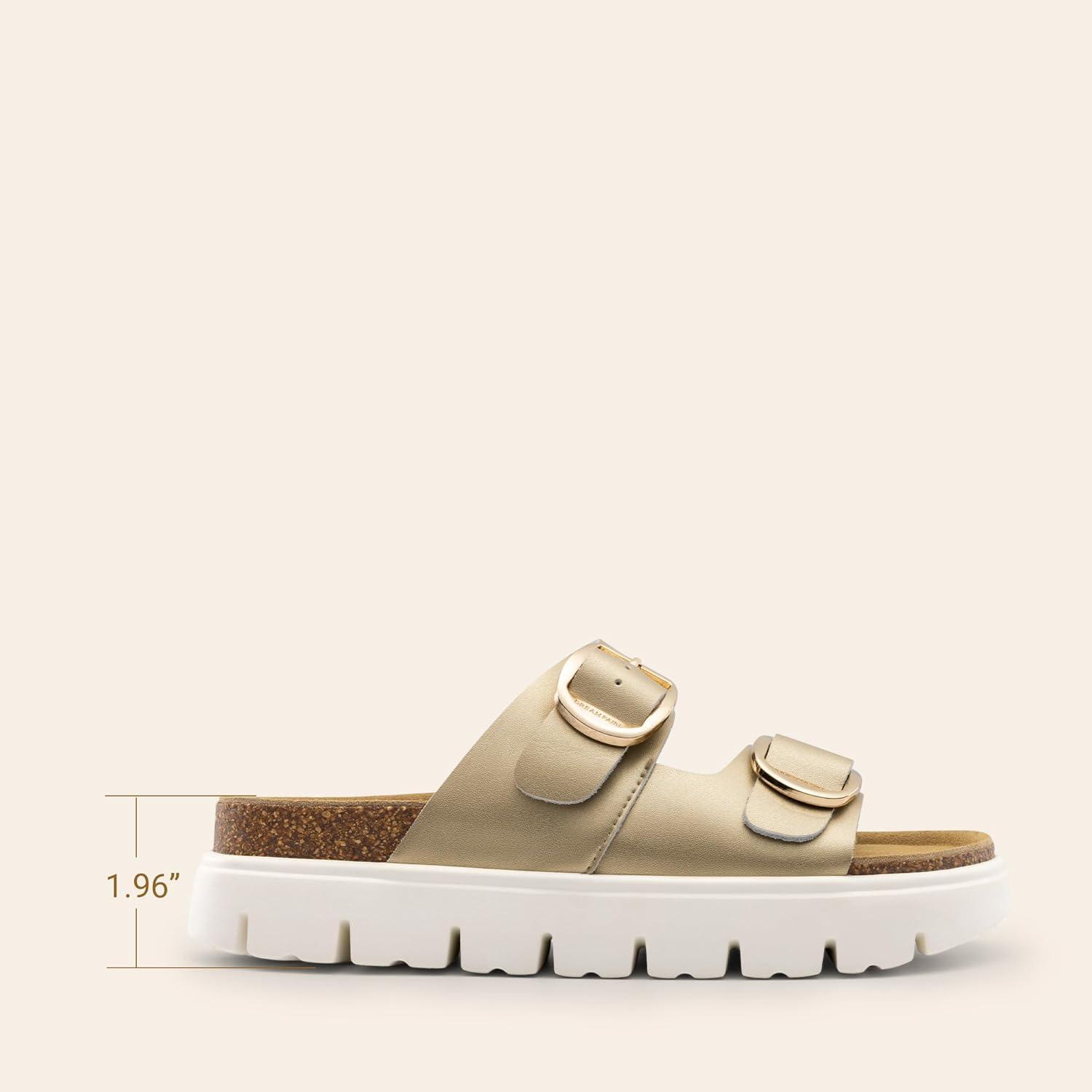 imageDREAM PAIRS Womens Platform Sandals Wedge Chunky Heel Slipon Comfort Slides with Arch Support Cork Footbed Adjustable Buckle Summer Slide SandalsBeige