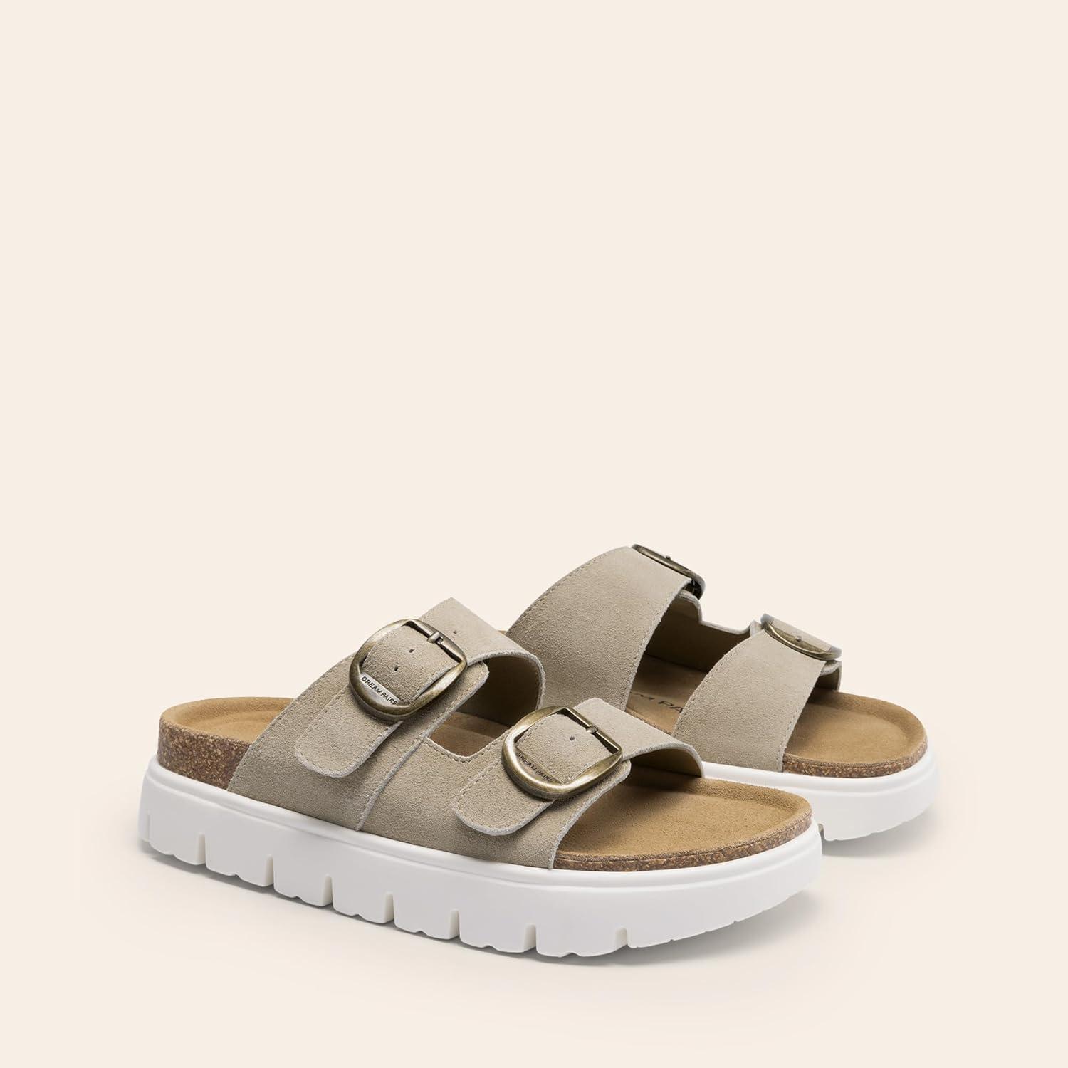imageDREAM PAIRS Womens Platform Sandals Wedge Chunky Heel Slipon Comfort Slides with Arch Support Cork Footbed Adjustable Buckle Summer Slide SandalsBeige
