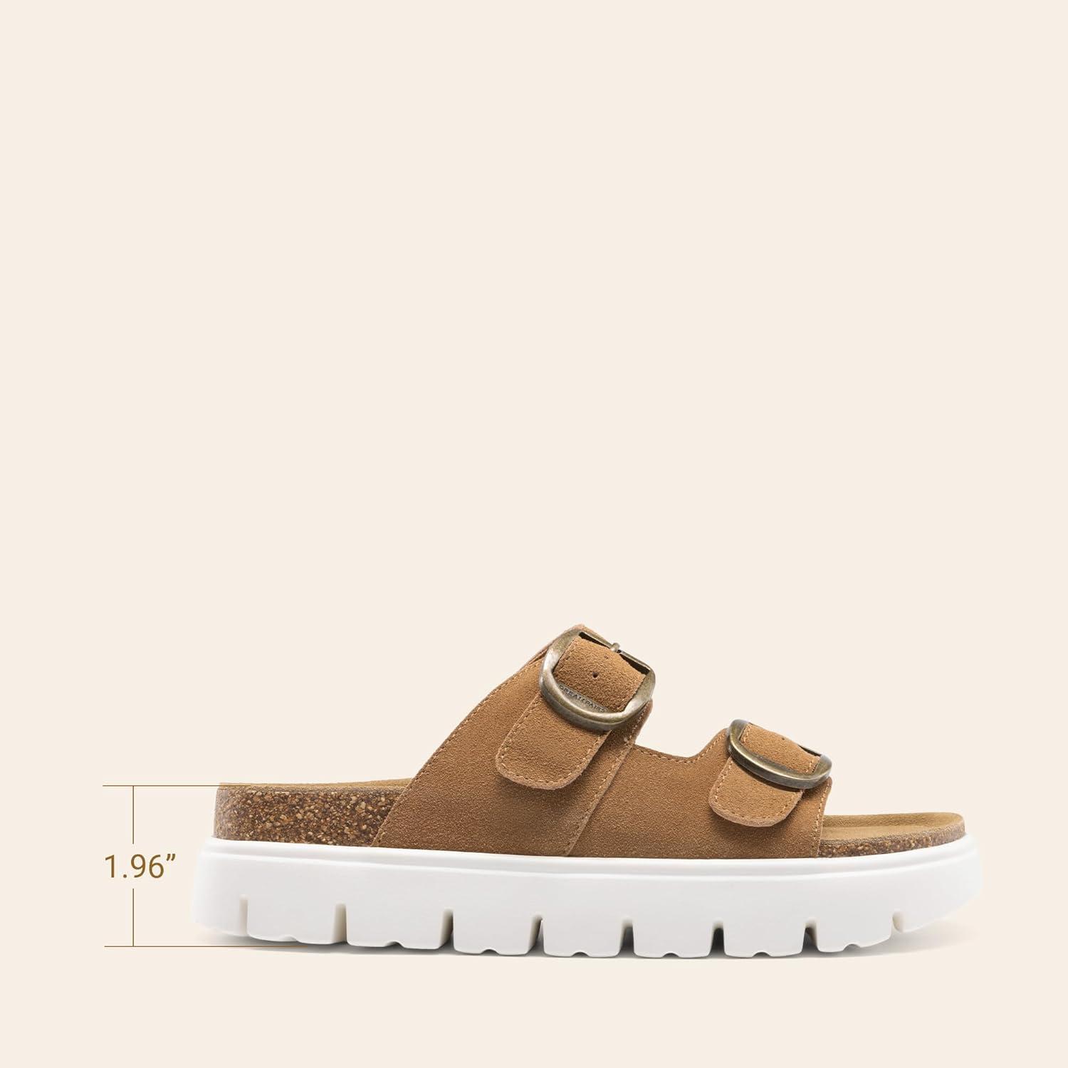 imageDREAM PAIRS Womens Platform Sandals Wedge Chunky Heel Slipon Comfort Slides with Arch Support Cork Footbed Adjustable Buckle Summer Slide SandalsBrown