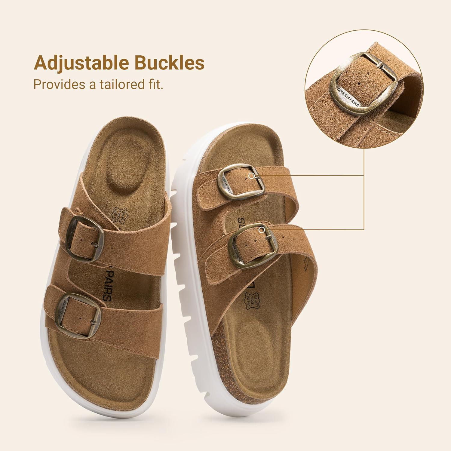imageDREAM PAIRS Womens Platform Sandals Wedge Chunky Heel Slipon Comfort Slides with Arch Support Cork Footbed Adjustable Buckle Summer Slide SandalsBrown