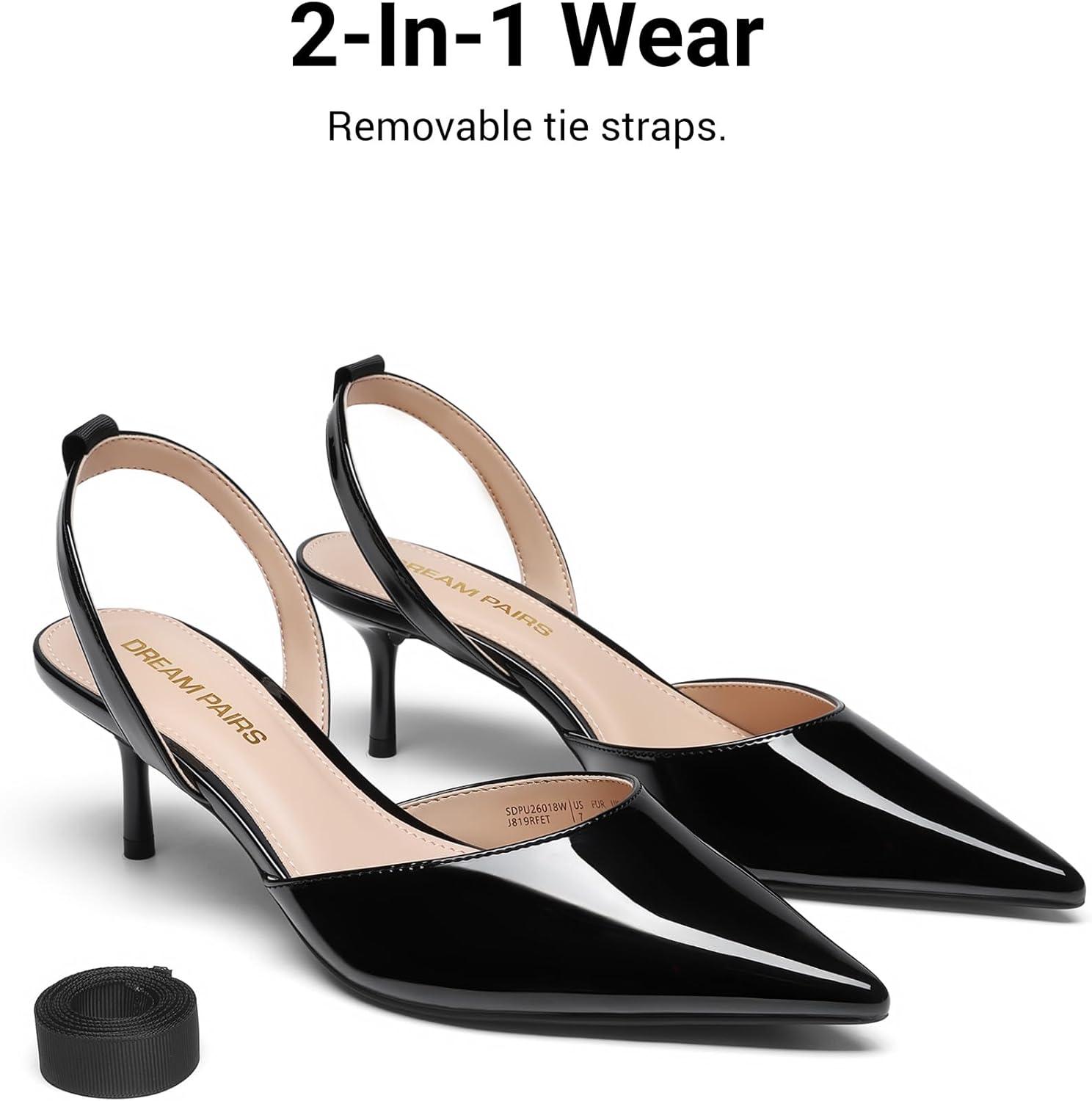 imageDREAM PAIRS Womens Slingback Lace Up Kitten Low Heel Closed Toe Ankle Strap Heels Pointed Toe Strappy Pumps Shoes Party Wedding Dress ShoesBlack