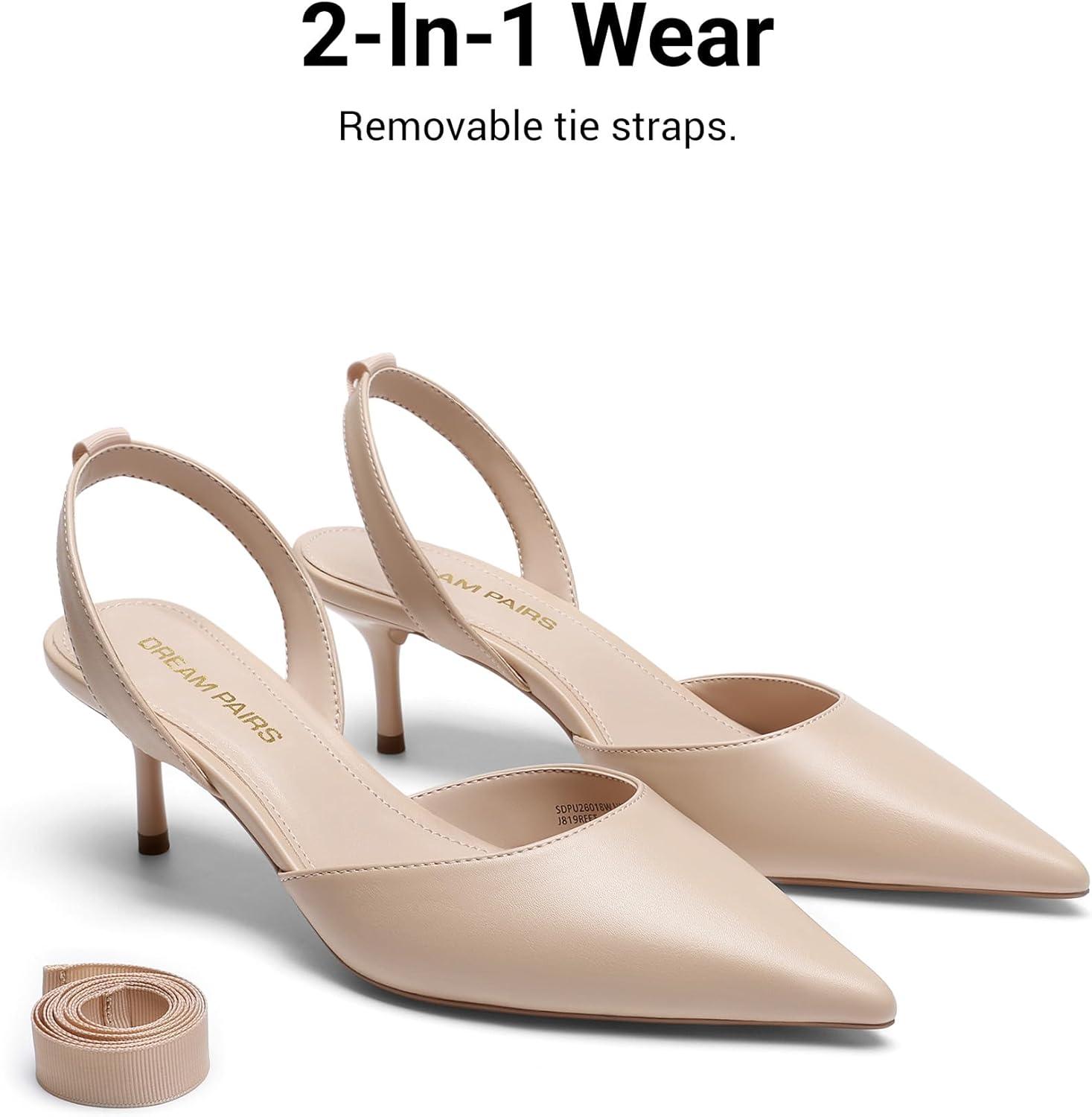imageDREAM PAIRS Womens Slingback Lace Up Kitten Low Heel Closed Toe Ankle Strap Heels Pointed Toe Strappy Pumps Shoes Party Wedding Dress ShoesNude