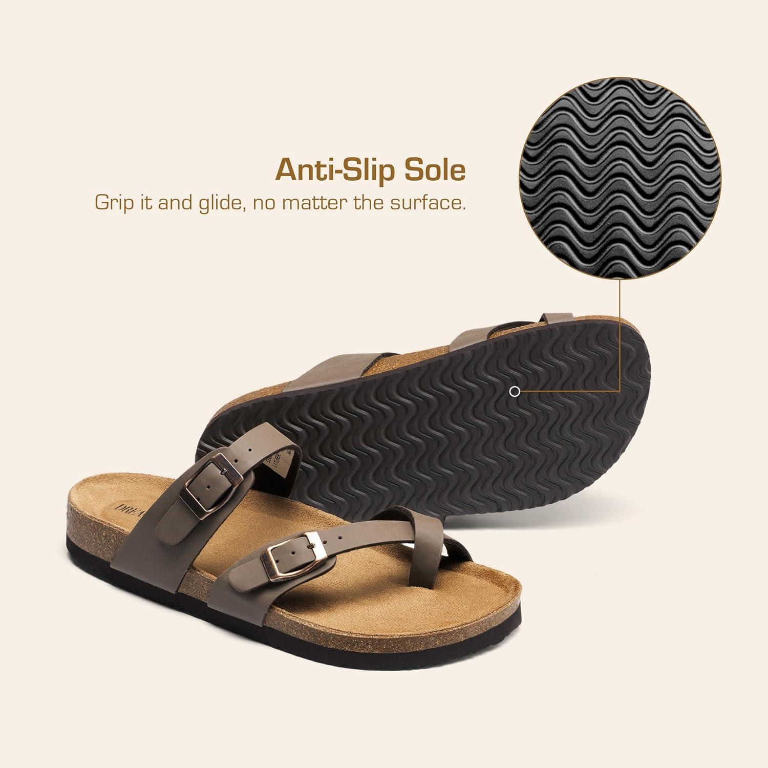 imageDREAM PAIRS Womens Thong Slide Sandals with Cork Footbed Open Toe Adjustable Slip On Slippers Comfort Flat Sandals for SummerDark Brown
