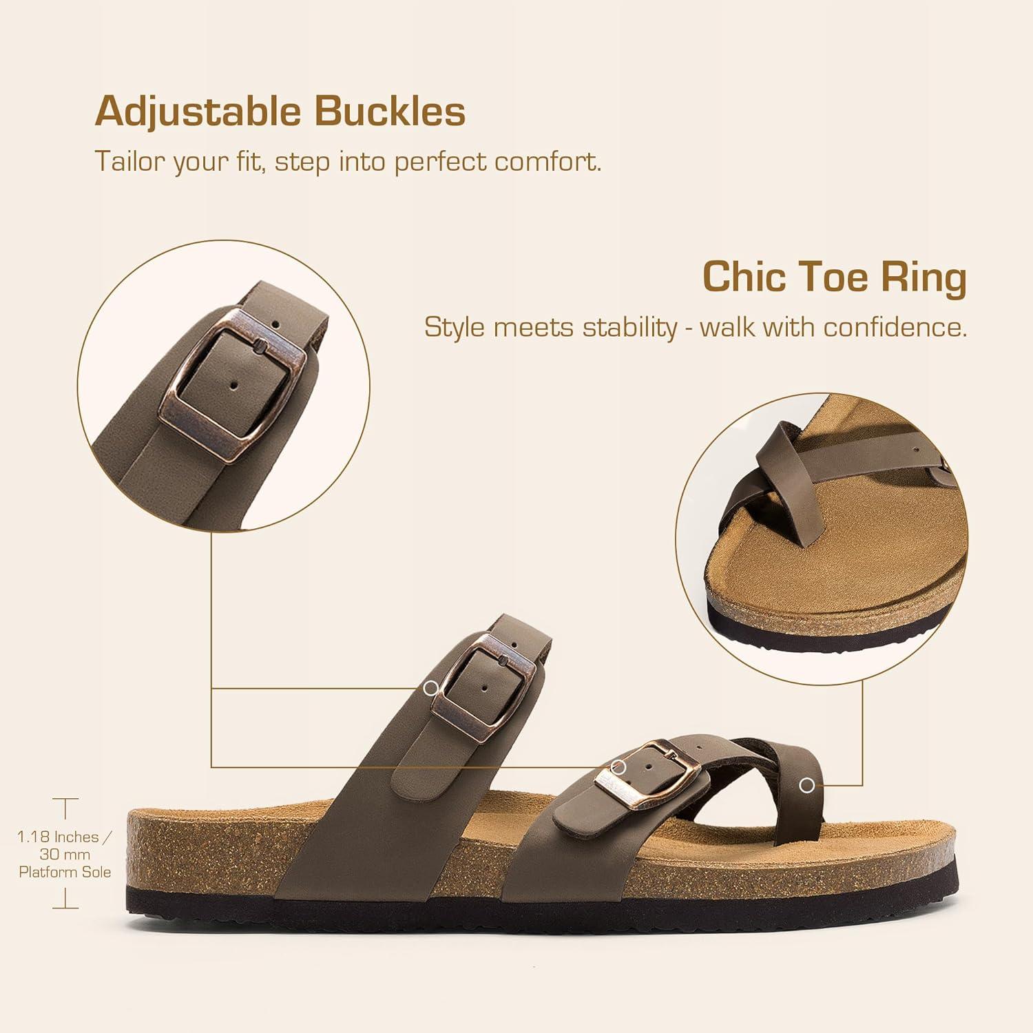 imageDREAM PAIRS Womens Thong Slide Sandals with Cork Footbed Open Toe Adjustable Slip On Slippers Comfort Flat Sandals for SummerDark Brown