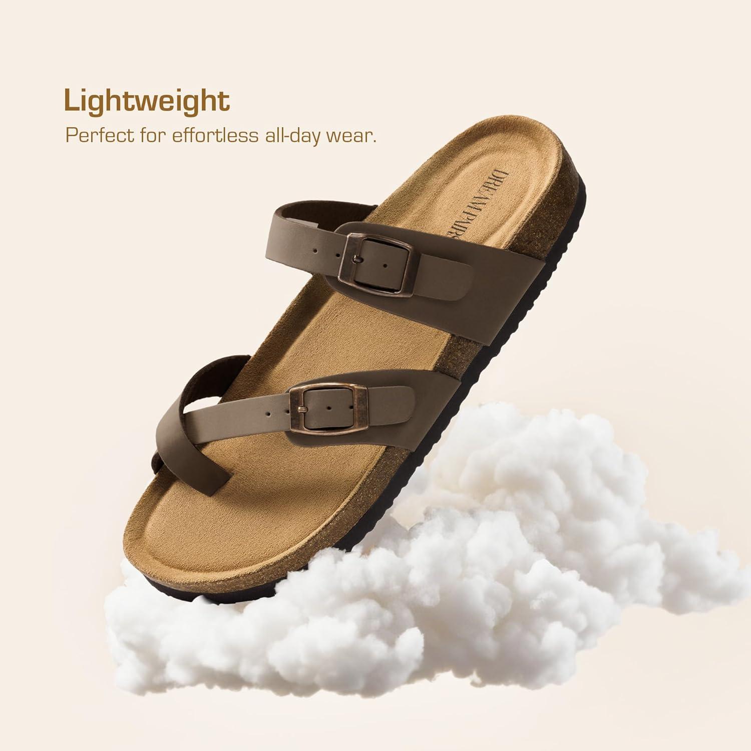 imageDREAM PAIRS Womens Thong Slide Sandals with Cork Footbed Open Toe Adjustable Slip On Slippers Comfort Flat Sandals for SummerDark Brown