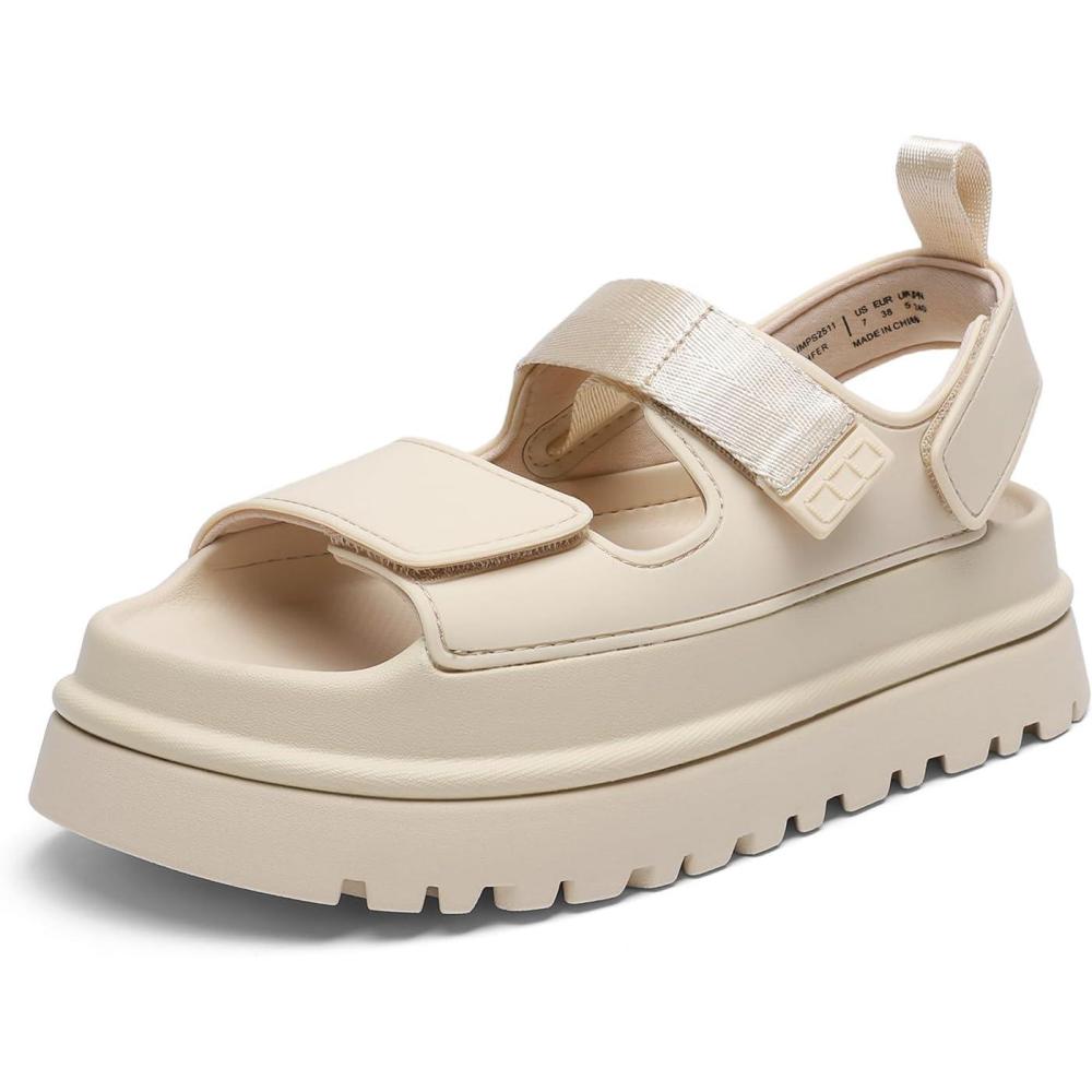 imageDREAM PAIRS Platform Sandals for Women Chunky Open Toe Dress Walking Comfortable Flat Sandals for SummerNude
