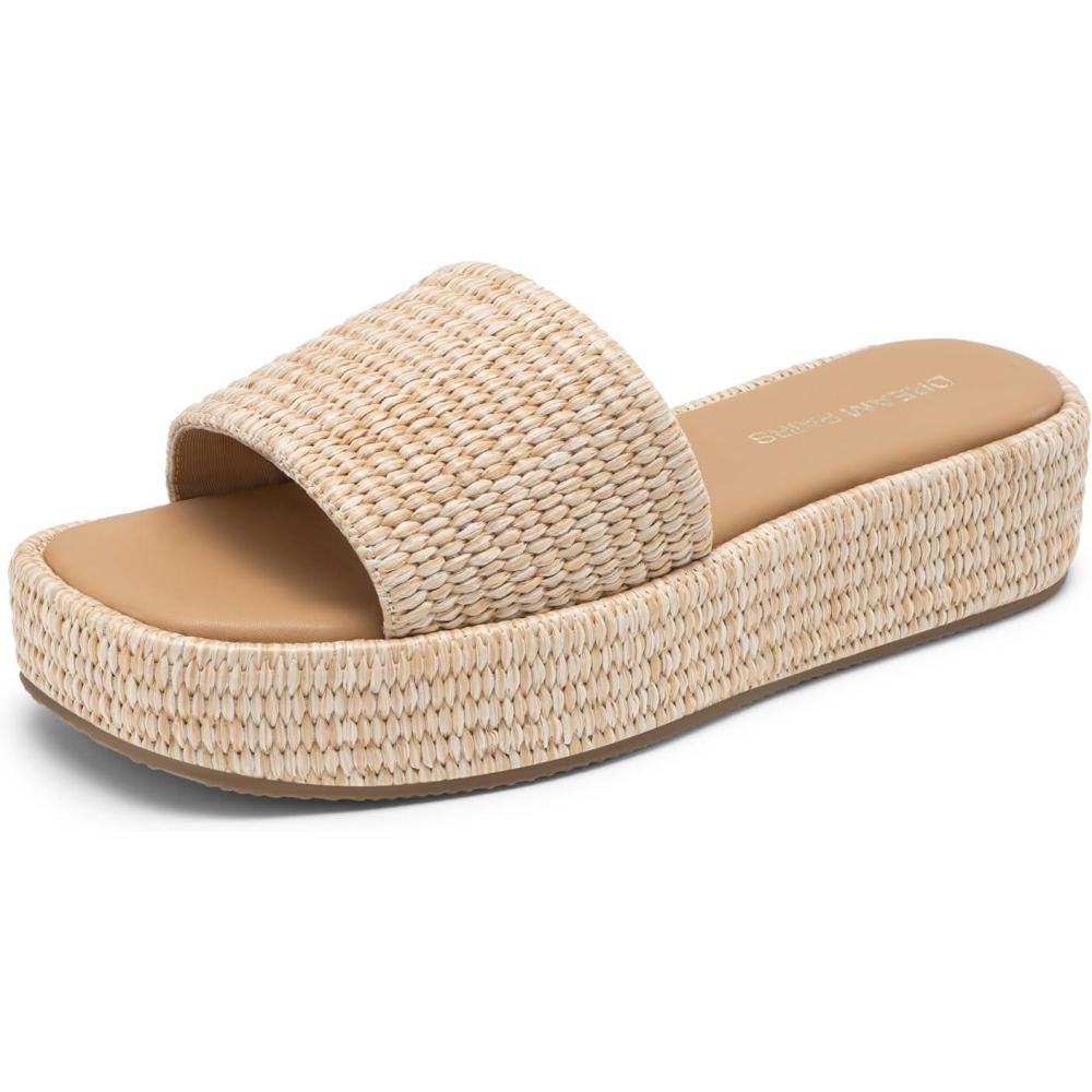 imageDREAM PAIRS Women Platform Slides Sandals Espadrilles Slip On Low Wedge Summer Open Toe Bohemia Dressy Beach Vacation ShoesNatural