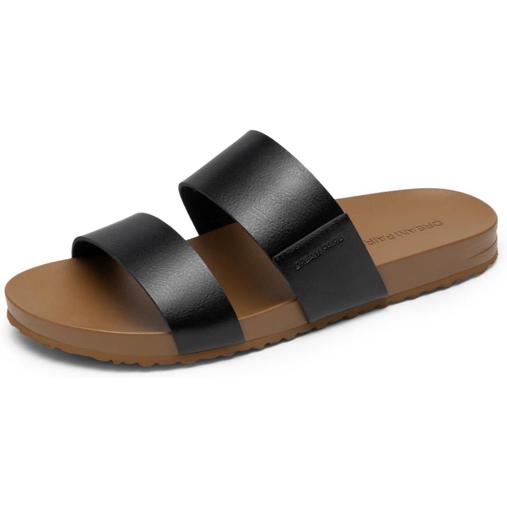 imageDREAM PAIRS Womens Open Toe Slides Sandals Comfortable Arch Support Footbed Two Strap Slipon Fashion Casual Beach Vacation Lightweight Flat Sandals Summer for WomenBlack