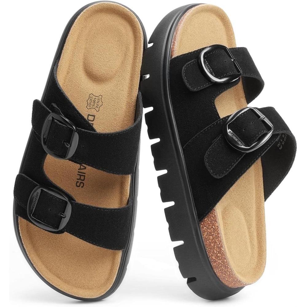 imageDREAM PAIRS Womens Platform Sandals Wedge Chunky Heel Slipon Comfort Slides with Arch Support Cork Footbed Adjustable Buckle Summer Slide SandalsBlack