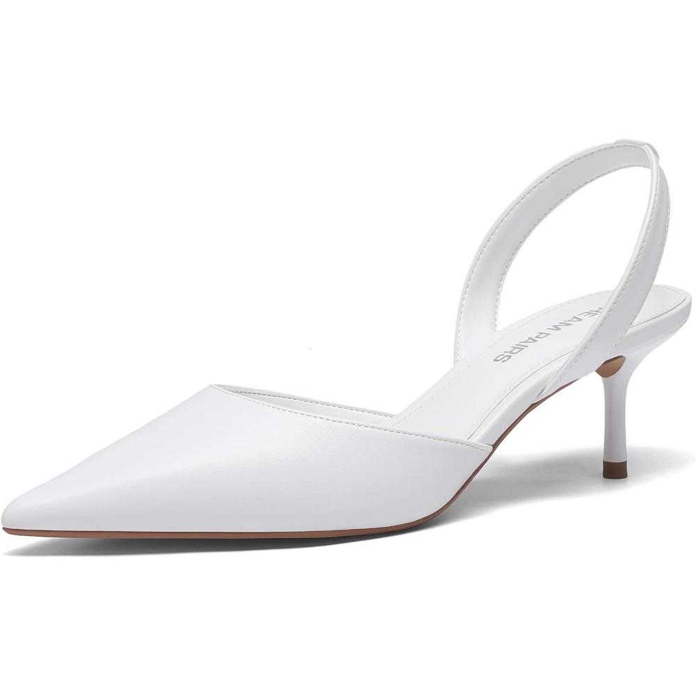 imageDREAM PAIRS Womens Slingback Lace Up Kitten Low Heel Closed Toe Ankle Strap Heels Pointed Toe Strappy Pumps Shoes Party Wedding Dress ShoesWhite