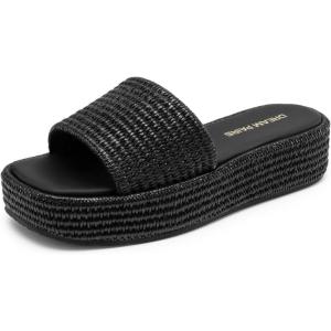 DREAM PAIRS Women Platform Slides Sandals Espadrilles Slip On Low Wedge Summer Open Toe Bohemia Dressy Beach Vacation Shoes(Black)