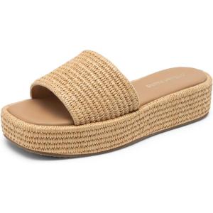 DREAM PAIRS Women Platform Slides Sandals Espadrilles Slip On Low Wedge Summer Open Toe Bohemia Dressy Beach Vacation Shoes(Brown)