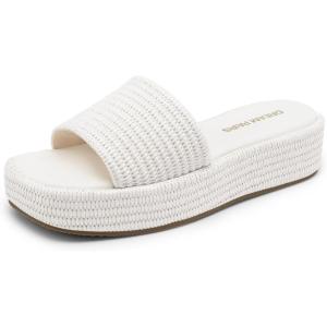 DREAM PAIRS Women Platform Slides Sandals Espadrilles Slip On Low Wedge Summer Open Toe Bohemia Dressy Beach Vacation Shoes(White)