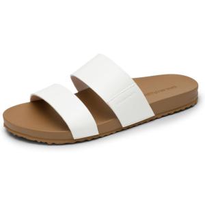 DREAM PAIRS Women’s Open Toe Slides Sandals Comfortable Arch Support Footbed Two Strap Slip-on Fashion Casual Beach Vacation Lightweight Flat Sandals Summer for Women(White)