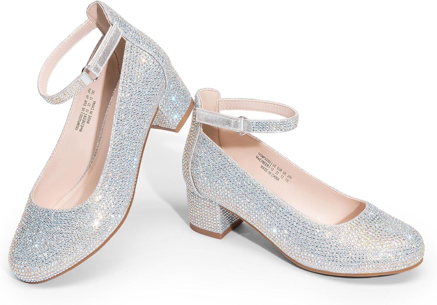 imageDREAM PAIRS Girls Dress Shoes Chunky High Heels Ankle Strap Party Wedding Princess Pump for Little Big KidSilver
