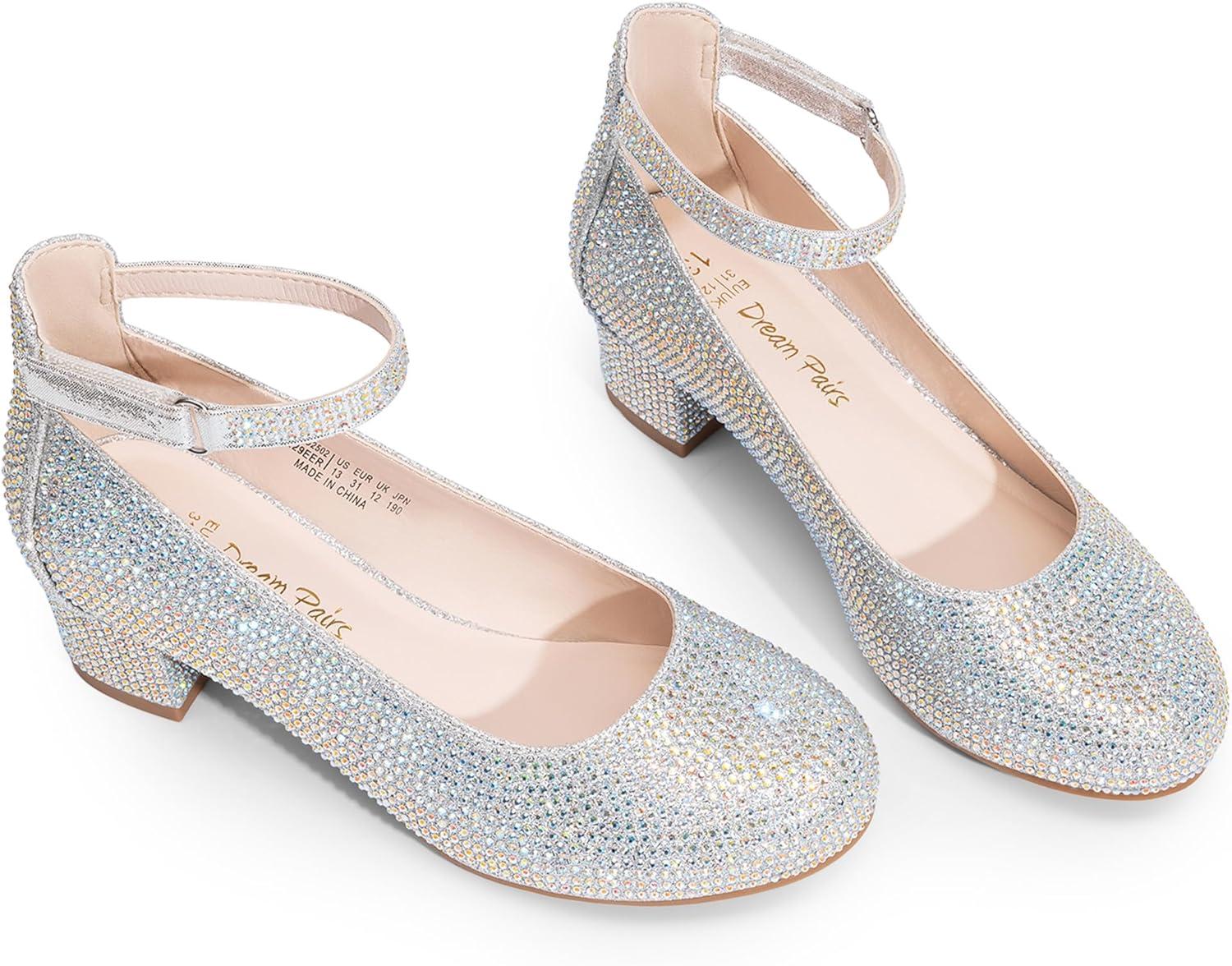 imageDREAM PAIRS Girls Dress Shoes Chunky High Heels Ankle Strap Party Wedding Princess Pump for Little Big KidSilver