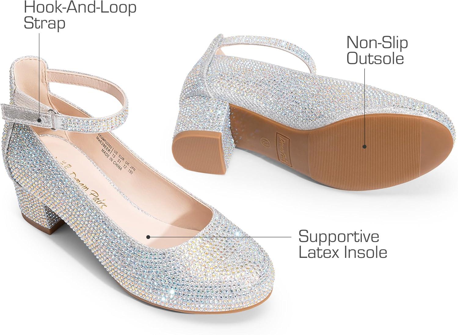 imageDREAM PAIRS Girls Dress Shoes Chunky High Heels Ankle Strap Party Wedding Princess Pump for Little Big KidSilver