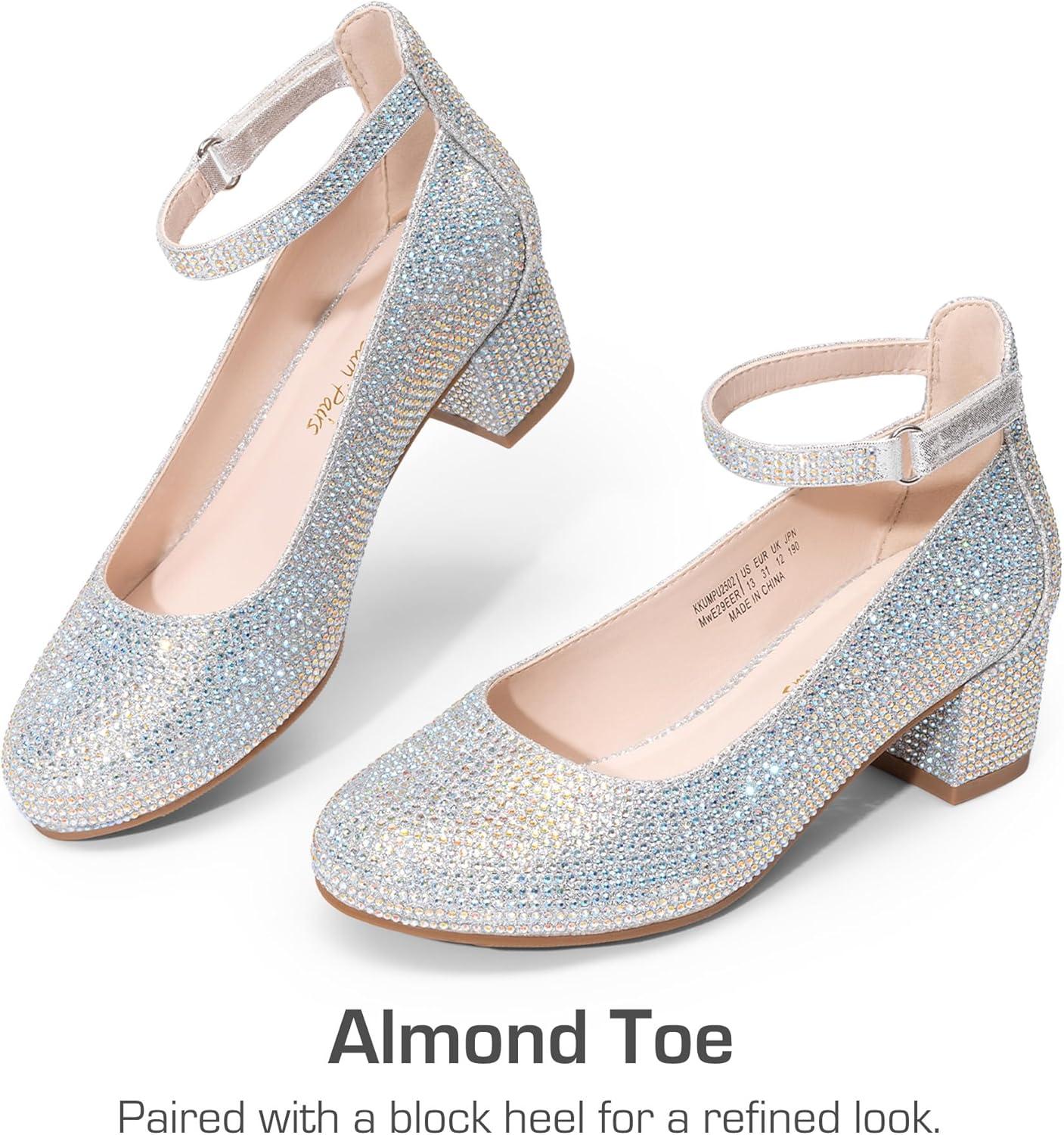 imageDREAM PAIRS Girls Dress Shoes Chunky High Heels Ankle Strap Party Wedding Princess Pump for Little Big KidSilver